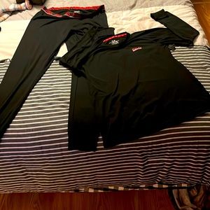 Black long underwear polyester Marino wool blend